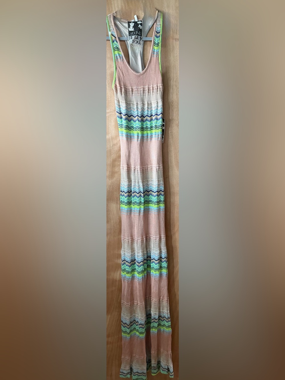 Y2K Young Fabulous & Broke Chevron Space Dye Knit Racerback Maxi Dress sz l